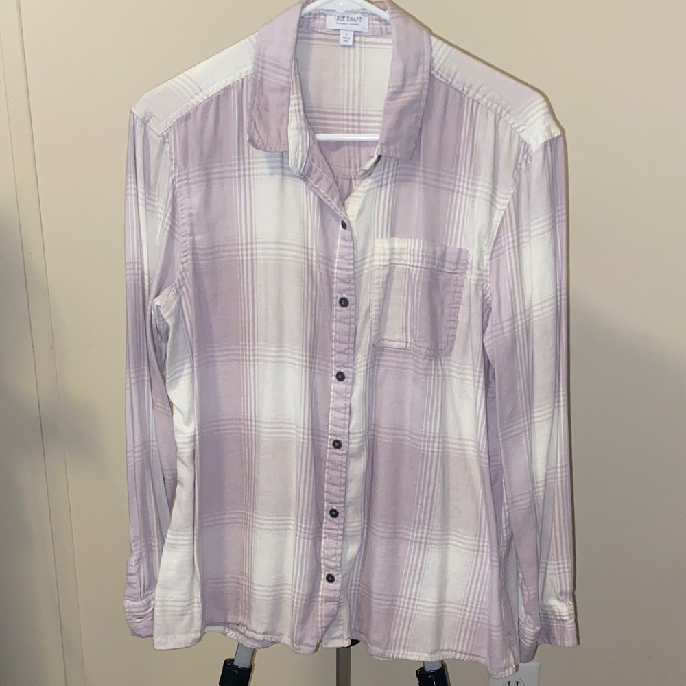 Lavender and White Plaid Buttoned Shirt